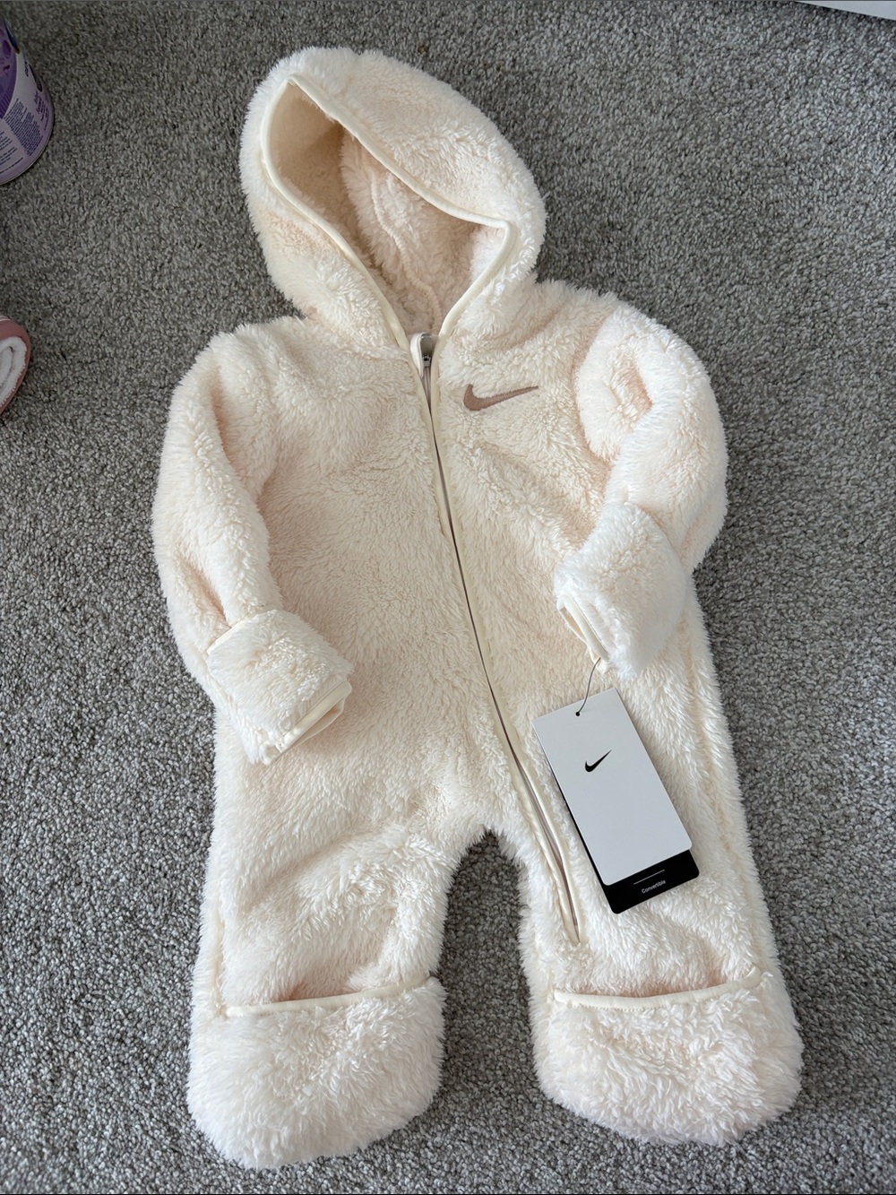 Nike Cream Sherpa Hooded Baby One-Piece Footie